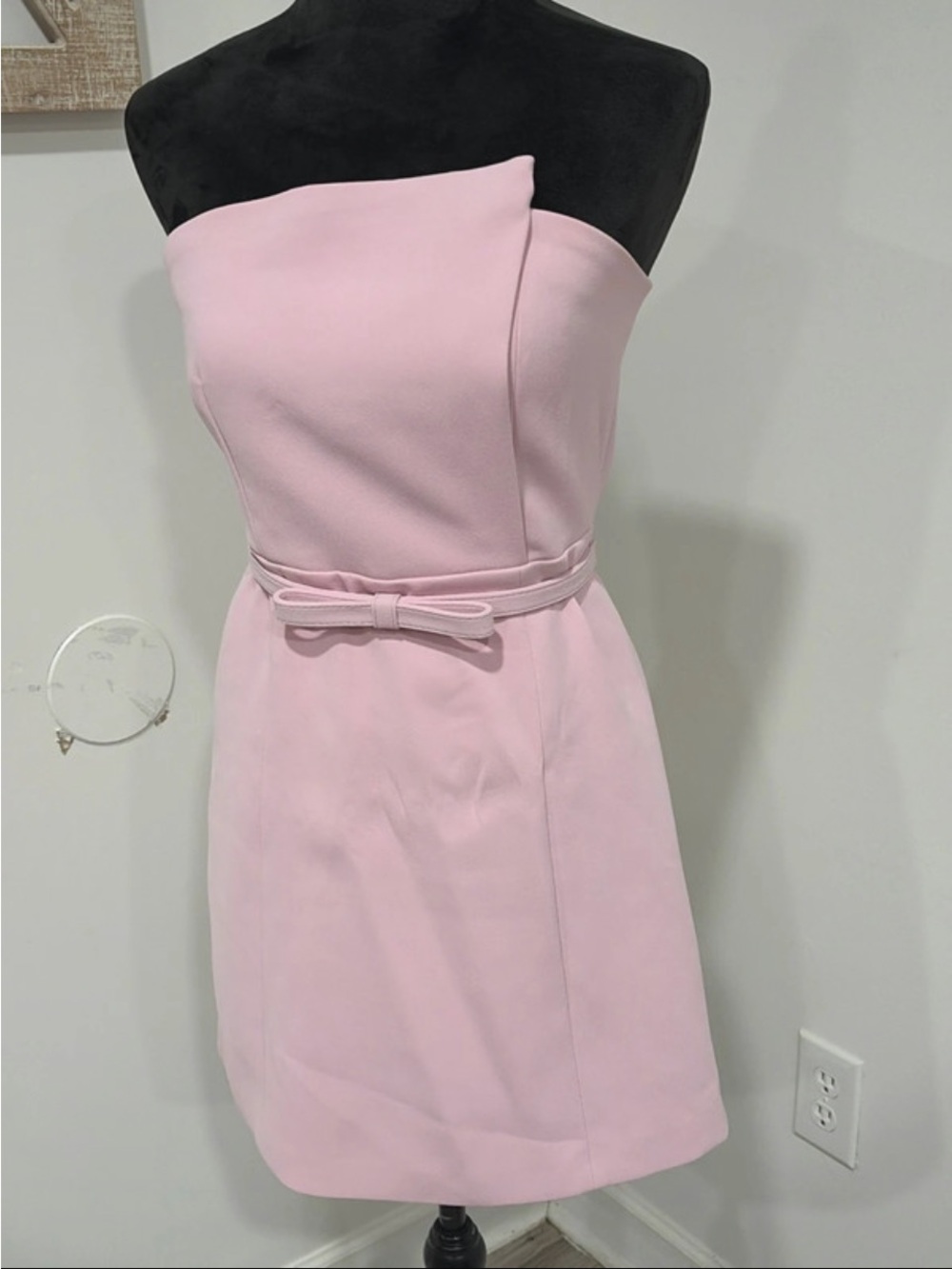 SHEIN Strapless Light Pink Belted Sheath Dress
